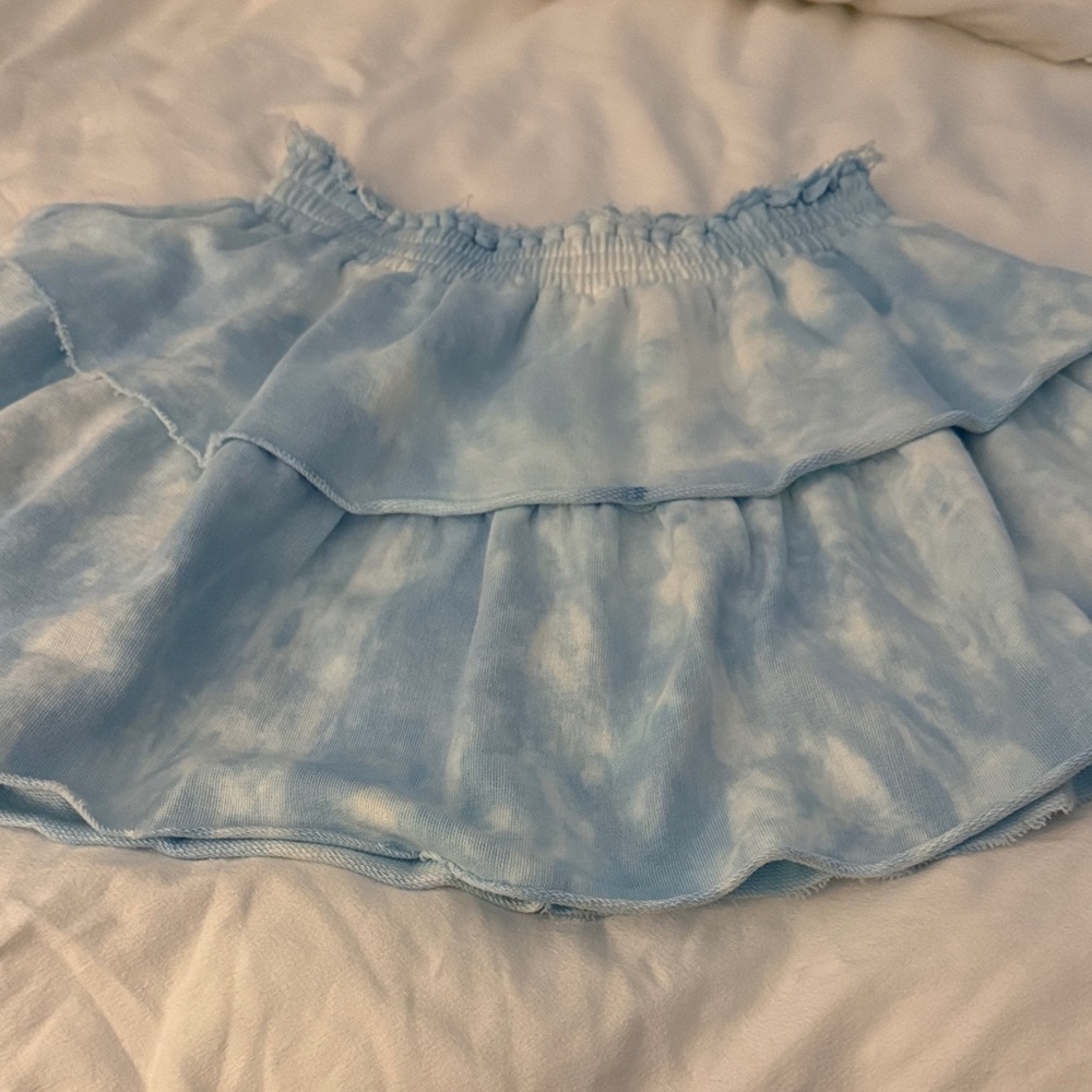 LoveShackFancy Light Blue Ruffled Mini Skirt